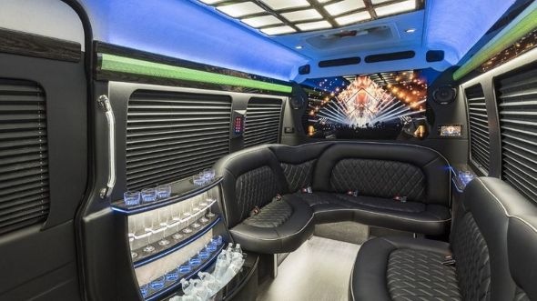 Interior of Charter Bus Company Alexandria's Sprinter Limo in Alexandria